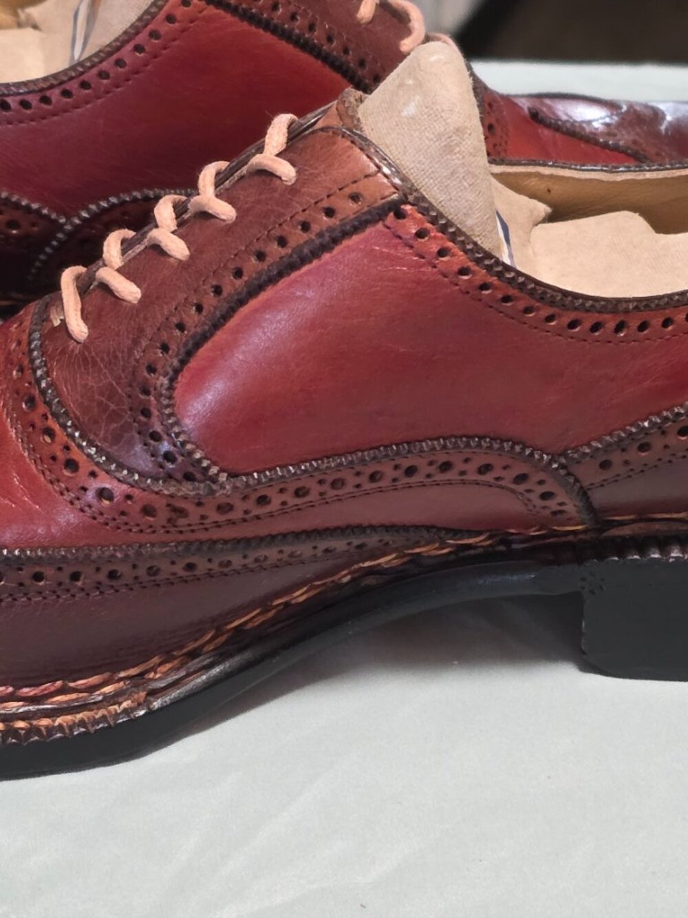 Lidfort 8-M Mens Red and Brown Mens Wingtip Oxford Dress Shoes - Picture 3 of 13
